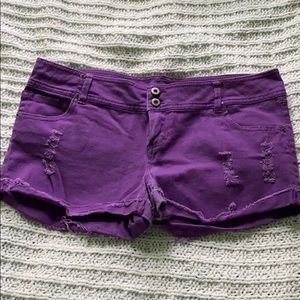 Purple denim shorts